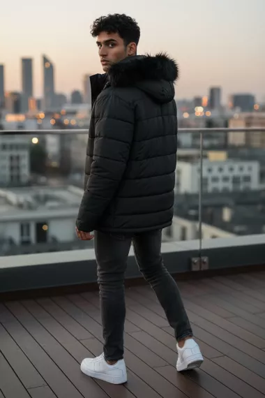 Geaca barbati groasa de iarna, imblanita neagra 2666